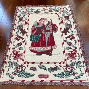 Vintage NWT Manual Woodworkers & Weavers Christmas Throw Blanket Tapestry Santa